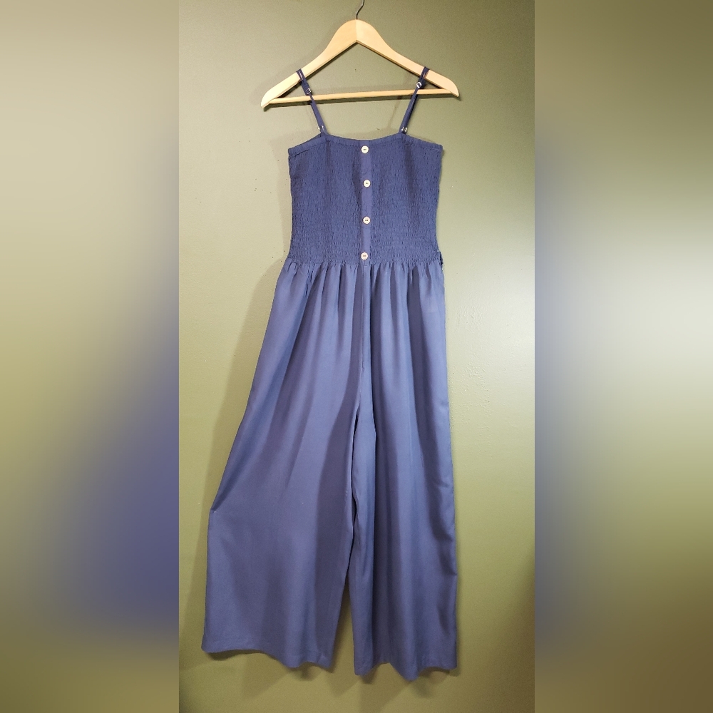 Ci Sono Dusty Blue Smocked Wide-Leg Jumpsuit – Effortless & Chic